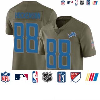 Lions #88 T.J. Hockenson Olive Men's Stitched Football Limited 2017 Salute To Service Jersey