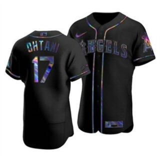 Los Angeles Angels #17 Shohei Ohtani Men's Nike Iridescent Holographic Collection MLB Jersey - Black