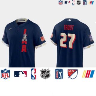 Los Angeles Angels #27 Mike Trout 2021 Mlb All Star Game Fan's Version Navy Jersey_1