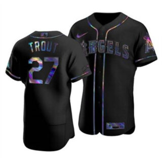 Los Angeles Angels #27 Mike Trout Men's Nike Iridescent Holographic Collection MLB Jersey - Black
