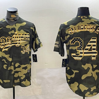Los Angeles Dodgers #34 Fernando Valenzuela camo Authentic Collection Stitched MLB Jersey
