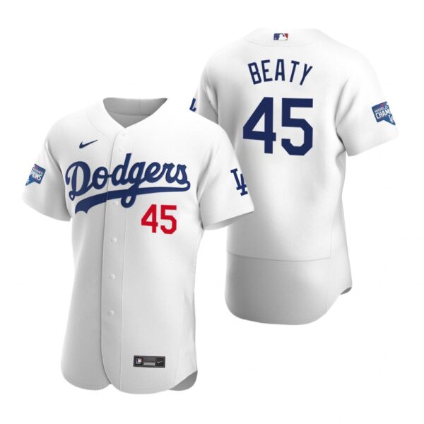 Los Angeles Dodgers #45 Matt Beaty White 2020 World Series Champions Authentic Jersey