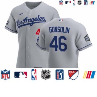 Los Angeles Dodgers #46 Tony Gonsolin Men's Nike Gray Road 2020 World Series Bound Authentic Team MLB Jersey
