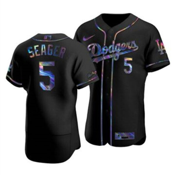 Los Angeles Dodgers #5 Corey Seager Men's Nike Iridescent Holographic Collection MLB Jersey - Black