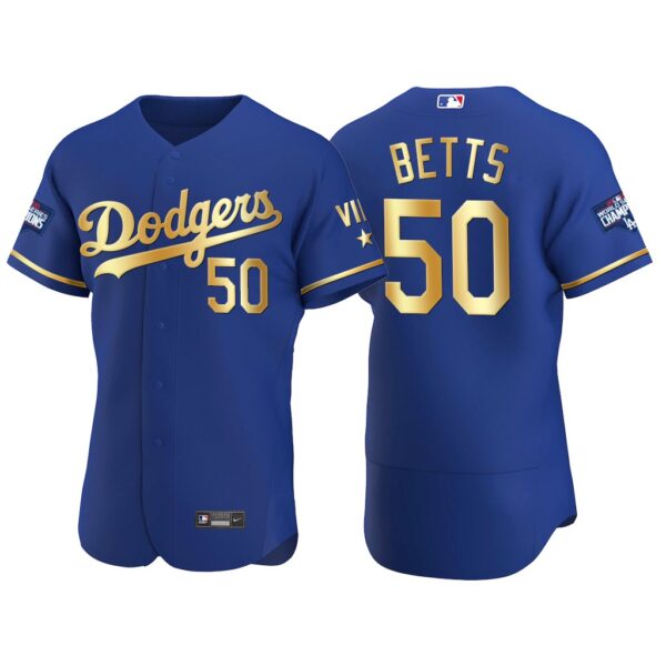 Los Angeles Dodgers #50 Mookie Betts Men's Nike Authentic 2021 Gold Program World Series Champions MLB Jersey Royal