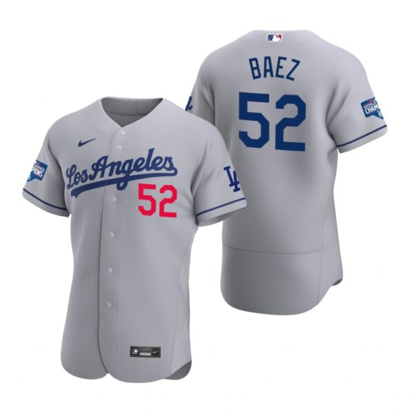 Los Angeles Dodgers #52 Pedro Baez Gray 2020 World Series Champions Flexbase Jersey