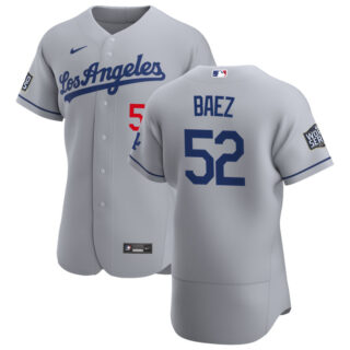 Los Angeles Dodgers #52 Pedro Baez Men's Nike Gray Road 2020 World Series Bound Authentic Team MLB Jersey