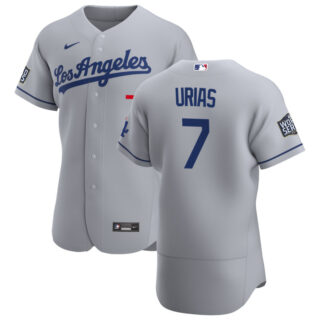 Los Angeles Dodgers #7 Julio Urias Men's Nike Gray Road 2020 World Series Bound Authentic Team MLB Jersey