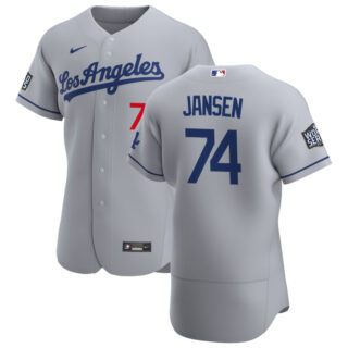 Los Angeles Dodgers #74 Kenley Jansen Men's Nike Gray Road 2020 World Series Bound Authentic Team MLB Jersey