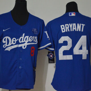 Los Angeles Dodgers #8 #24 Kobe Bryant Women Nike Blue Cool Base 2020 KB Patch MLB Jersey