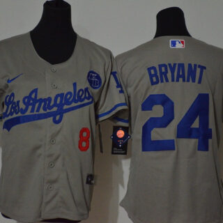 Los Angeles Dodgers #8 #24 Kobe Bryant Women Nike Grey Cool Base 2020 KB Patch MLB Jersey