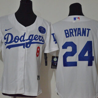 Los Angeles Dodgers #8 #24 Kobe Bryant Women Nike White Cool Base 2020 KB Patch MLB Jersey