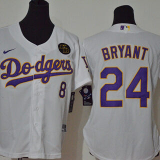 Los Angeles Dodgers #8 #24 Kobe Bryant Women Nike White Purple No. Cool Base 2020 KB Patch MLB Jersey
