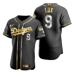 Los Angeles Dodgers #9 Gavin Lux Black 2020 World Series Champions Gold Edition Jersey