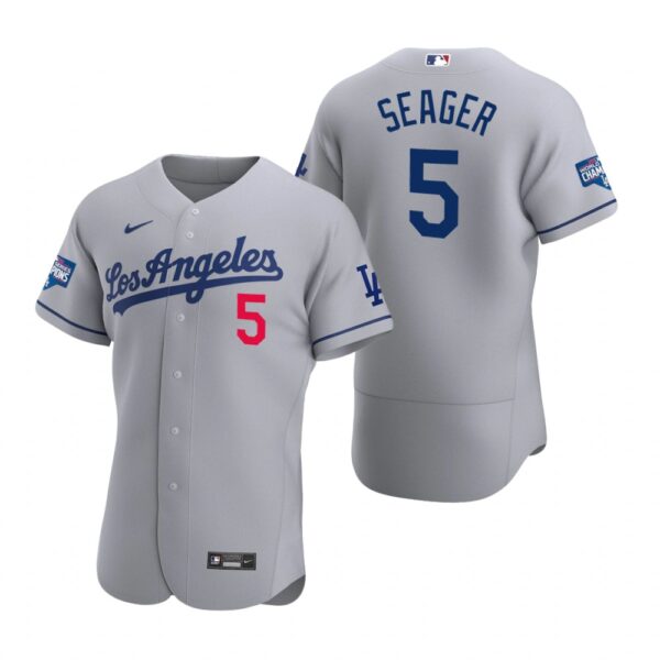 Los Angeles Dodgers 5 Corey Seager Gray 2020 World Series Champions Road Authentic Jersey