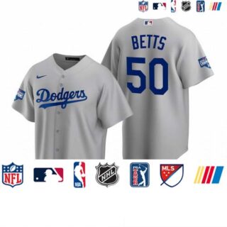 Los Angeles Dodgers 50 Mookie Betts Gray 2020 World Series Champions Replica Jersey