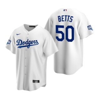Los Angeles Dodgers 50 Mookie Betts White 2020 World Series Champions Replica Jersey