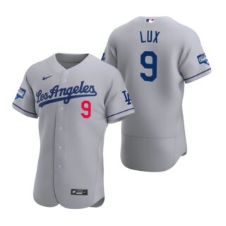 Los Angeles Dodgers 9 Gavin Lux Gray 2020 World Series Champions Road Authentic Jersey