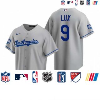Los Angeles Dodgers 9 Gavin Lux Gray 2020 World Series Champions Road Replica Jersey