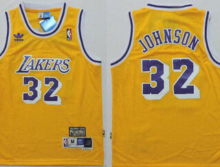 Los Angeles Lakers 32 Magic Johnson Yellow throwback NBA Jerseys