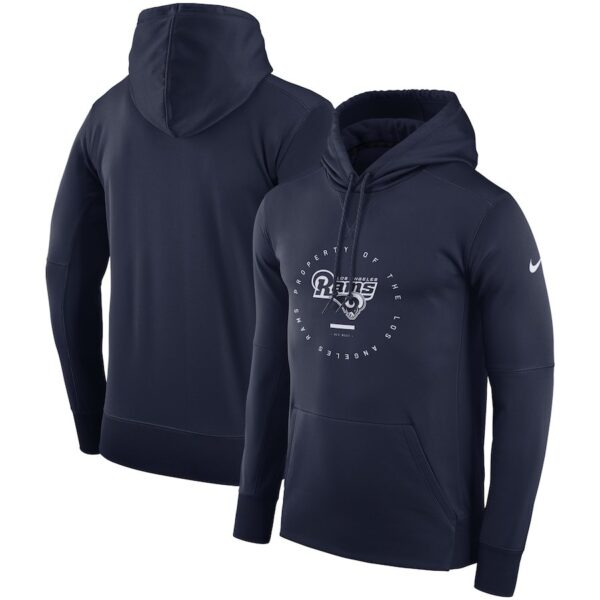Los Angeles Rams Nike Sideline Property Of Wordmark Logo Performance Pullover Hoodie Navy