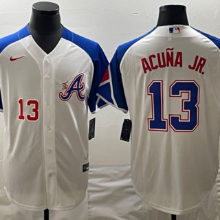MLB Braves 13 Ronald Acuna White City Connect Cool Base Men Jerseys
