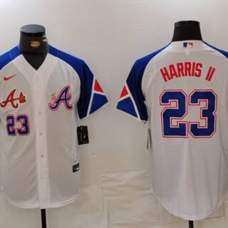 MLB Braves 23 Harris II White City Connect Cool Base Men Jerseys