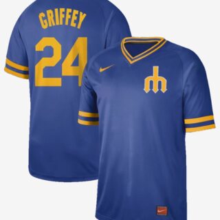 Mariners #24 Ken Griffey Royal Authentic Cooperstown Collection Stitched Baseball Jersey