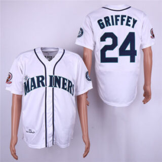 Mariners 24 Ken Griffey Jr. White 1995 Throwback Jersey