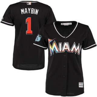 Marlins #1 Cameron Maybin Black Alternate Women's Stitched Baseball Jersey