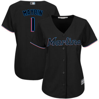 Marlins #1 Cameron Maybin Black Alternate Women's Stitched Baseball Jersey
