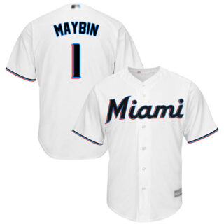 Marlins #1 Cameron Maybin White Cool Base Stitched Youth Baseball Jersey