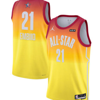 Men's 2023 All-Star #21 Joel Embiid Orange Game Swingman Stitched Basketball Jersey