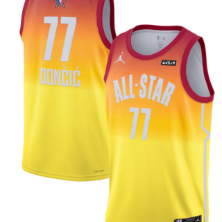 Men's 2023 All-Star #77 Luka Doncic Orange Game Swingman Stitched Basketball Jersey