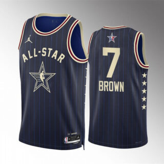 Men's 2024 All-Star #7 Jaylen Brown Navy Stitched Basketball Jersey