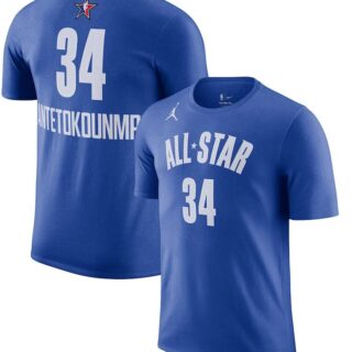 Men's #34 Giannis Antetokounmpo Blue 2023 NBA All-Star Game Name & Number T-Shirt