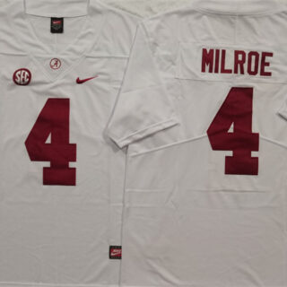 Men's Alabama Crimson Tide #4 Jalen Milroe White F.U.S.E Stitched Football Jersey
