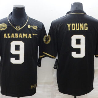 Men's Alabama Crimson Tide #9 Bryce Young 2022 Patch Black Gold Stitched Jersey