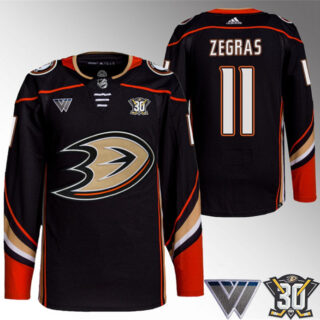 Men's Anaheim Ducks #11 Trevor Zegras Black 30th Anniversary Stitched Jersey