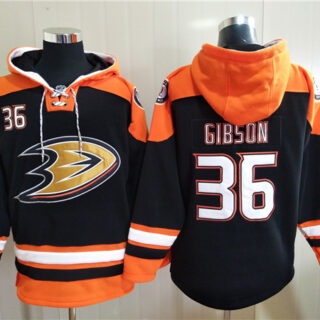 Men's Anaheim Ducks #36 John Gibson Black Ageless Must-Have Lace-Up Pullover Hoodie