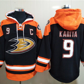 Men's Anaheim Ducks #9 Paul Kariya Black Ageless Must-Have Lace-Up Pullover Hoodie