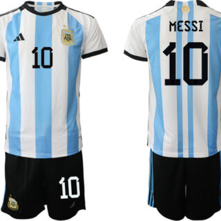 Men's Argentina #10 Messi White Blue 2022 FIFA World Cup Home Soccer Jersey Suit