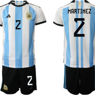 Men's Argentina #2 Martinez White Blue 2022 FIFA World Cup Home Soccer Jersey Suit