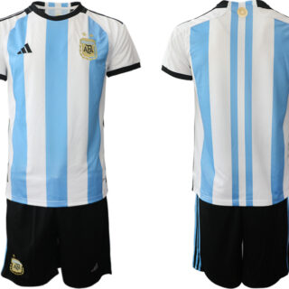 Men's Argentina Blank White Blue Home Soccer Jersey Suit