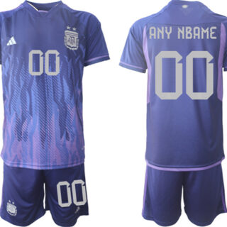 Men's Argentina Custom Purple 2022 FIFA World Cup Away Soccer Jersey Suit