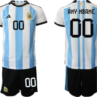 Men's Argentina Custom White Blue 2022 FIFA World Cup Home Soccer Jersey Suit