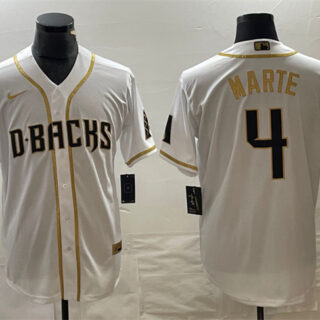 Men's Arizona Diamondbacks #4 Ketel Marte White Gold Cool Base Stitched Baseball Jersey