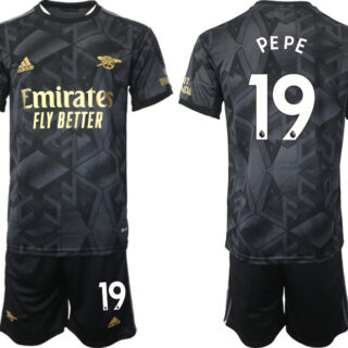 Men's Arsenal F.C #19 Nicolas Pepe 2023 Black Away Soccer Jersey Suit