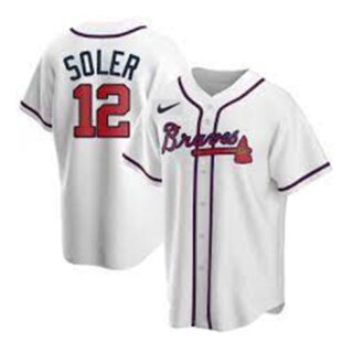 Men's Atlanta Braves #12 Jorge Soler White Cool Base Stitched Jersey