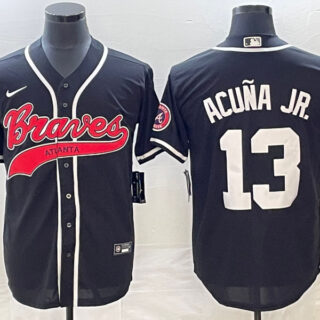 Men's Atlanta Braves #13 Ronald Acuña Jr. Black Cool Base Stitched Baseball Jersey